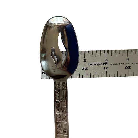 Serving Spoon Stainless Steel Aztec Pattern JPF3 JCPenney Flatware Slotted 2 PCS - Picture 10 of 13